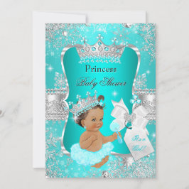 Aqua Teal Blue Princess Baby Shower Brunette Inbjudningar