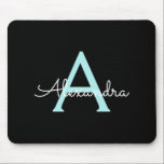 Aqua Teal Blue Script Girly Monogram Namn<br><div class="desc">Aqua Blue Teal and Black Monogram Lägg till ditt eget Namn Mousepad (Mouse Pad). Det gör perfekten söt 16-årsjubileum,  bröllop,  möhippa,  årsdag,  babydusch eller bachelorette-fest för någon som glam lyxen och chic stilar i kärlek.</div>