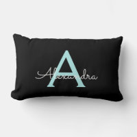 Aqua Teal Blue Script Girly Monogram Namn