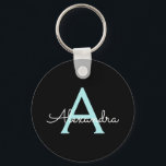 Aqua Teal Blue Script Girly Monogram Namn Nyckelring<br><div class="desc">Black and Aqua Teal Blue Simple Script Monogram Namn nyckelringar (Nyckelring). Det gör perfekten söt 16-årsjubileum,  bröllop,  möhippa,  årsdag,  babydusch eller bachelorette-fest för någon som glam lyxen och chic stilar i kärlek.</div>
