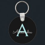 Aqua Teal Blue Script Girly Monogram Namn Nyckelring<br><div class="desc">Black and Aqua Teal Blue Simple Script Monogram Namn nyckelringar (Nyckelring). Det gör perfekten söt 16-årsjubileum,  bröllop,  möhippa,  årsdag,  babydusch eller bachelorette-fest för någon som glam lyxen och chic stilar i kärlek.</div>