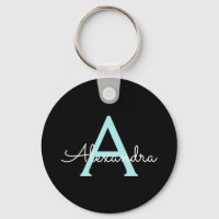 Aqua Teal Blue Script Girly Monogram Namn