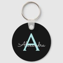 Aqua Teal Blue Script Girly Monogram Namn