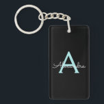 Aqua Teal Blue Script Girly Monogram Namn Nyckelring<br><div class="desc">Nyckelkedjan Black and Aqua Teal Blue Simple Script Monogram Namn. Det gör perfekten söt 16-årsjubileum,  bröllop,  möhippa,  årsdag,  babydusch eller bachelorette-fest för någon som glam lyxen och chic stilar i kärlek.</div>