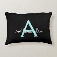 Aqua Teal Blue Script Girly Monogram Namn