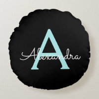 Aqua Teal Blue Script Girly Monogram Namn