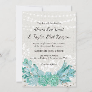 Aqua Teal Blue Watercolor Succulent bröllopsinbjud Inbjudningar