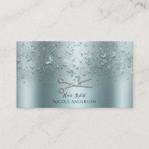 Aqua Teal Butterflies Silver Sissor Stylist Visitkort
