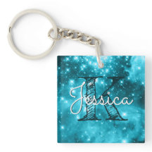 Aqua Teal Celestial Starry Monogram