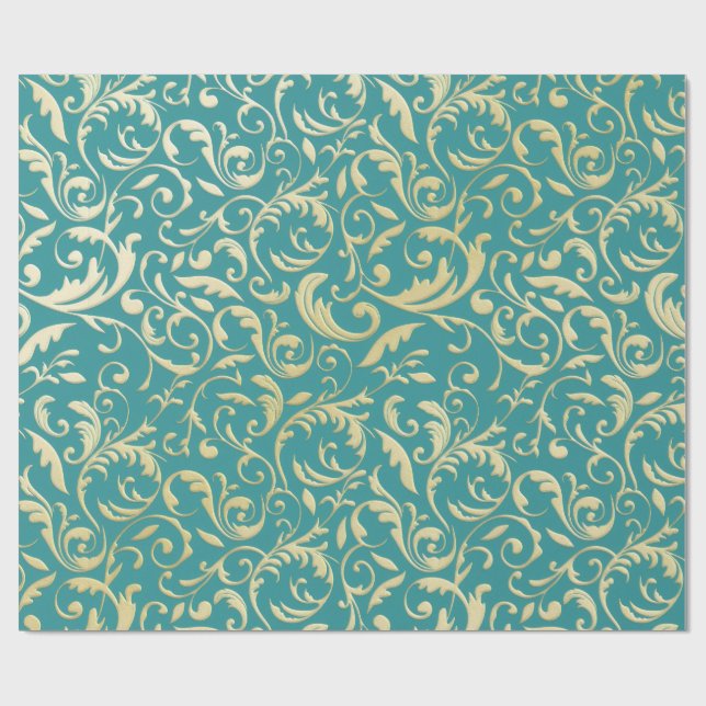 Aqua & Teal Christmas Wrapping Paper with Gold Acc Presentpapper (Platt)