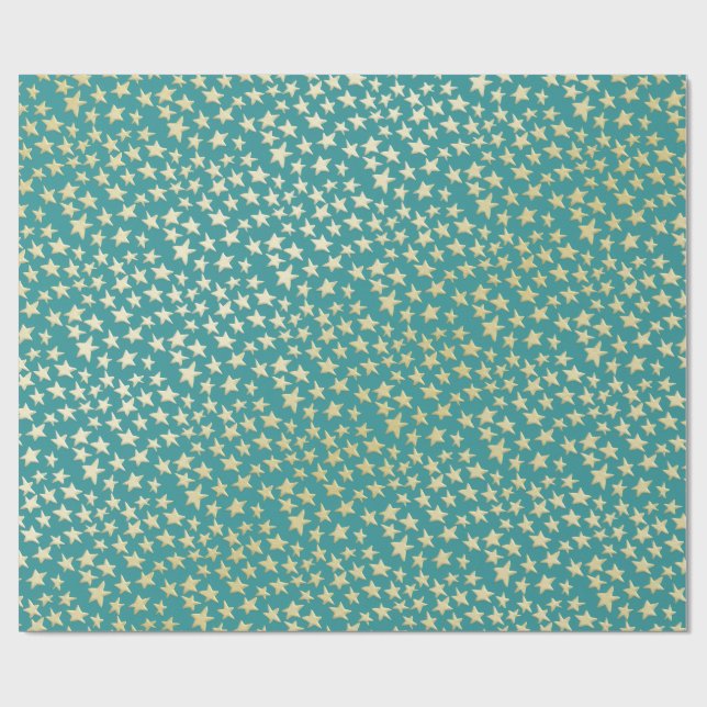 Aqua & Teal Christmas Wrapping Paper with Gold Acc Presentpapper (Platt)