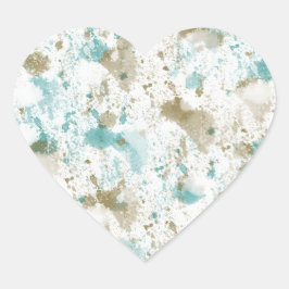 Aqua Teal Cream Watercolor Tie Dye Abstrakt Hjärtformat Klistermärke