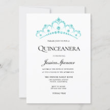 Aqua Teal Diamond Tiara Quinceanera Inbjudan