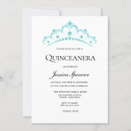 Aqua Teal Diamond Tiara Quinceanera Inbjudan