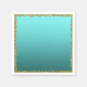 Aqua Teal doppad guld glitter glam glitter fest Pappersservett
