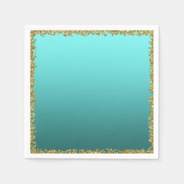 Aqua Teal doppad guldglitter glamör glans fest Pappersservett
