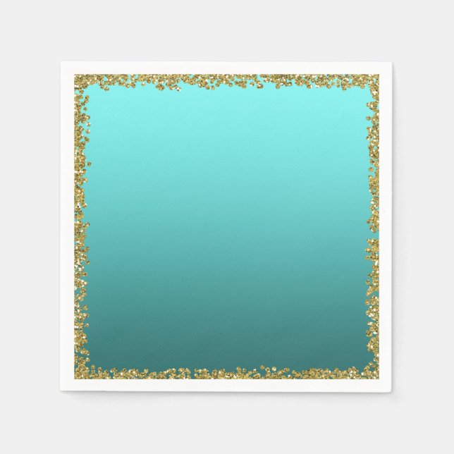 Aqua Teal doppad guldglitter glamör glans fest Pappersservett (Framsidan)