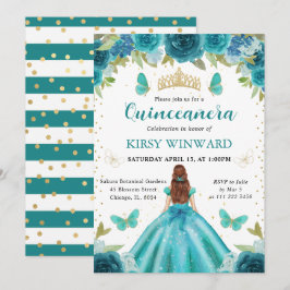 Aqua & Teal Dress Red Hair Princess Quinceanera Inbjudningar