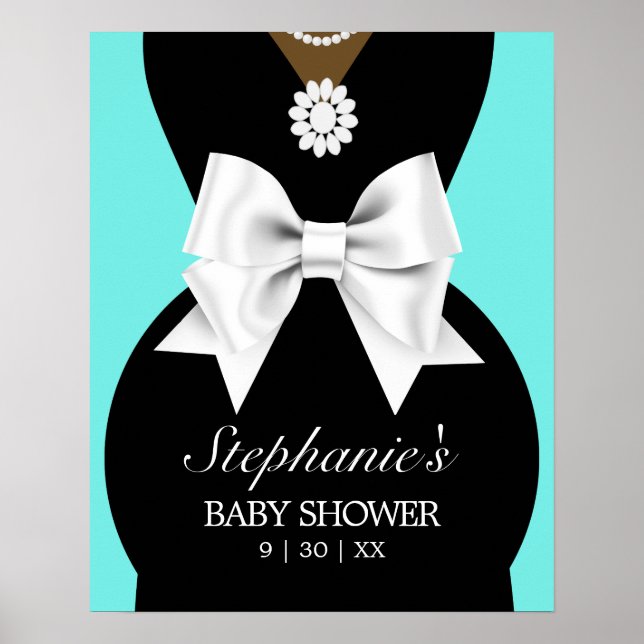 Aqua Teal Ethnic Glam Tiffany Baby Shower Sign Poster (Framsidan)
