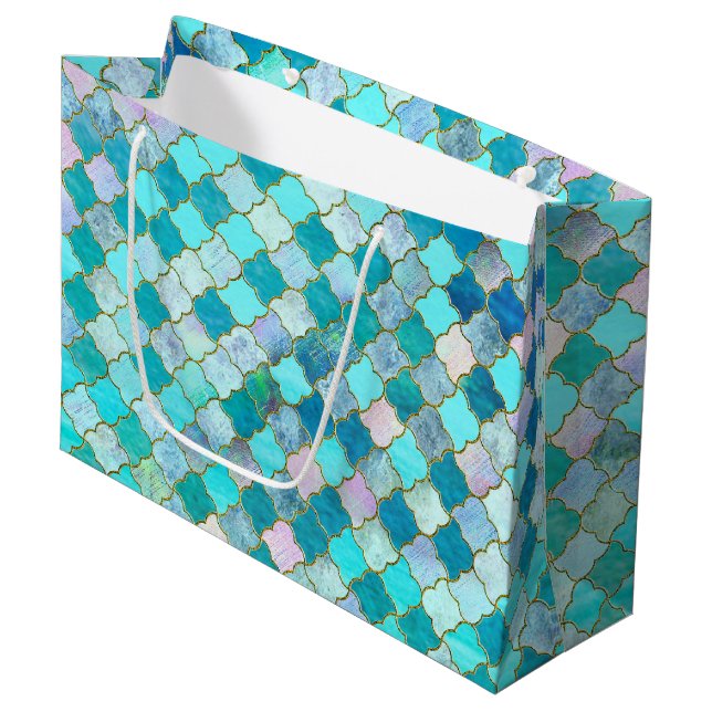 Aqua Teal Guld Oriental Moroccan Tile mönster (Framsidan Vinklad)