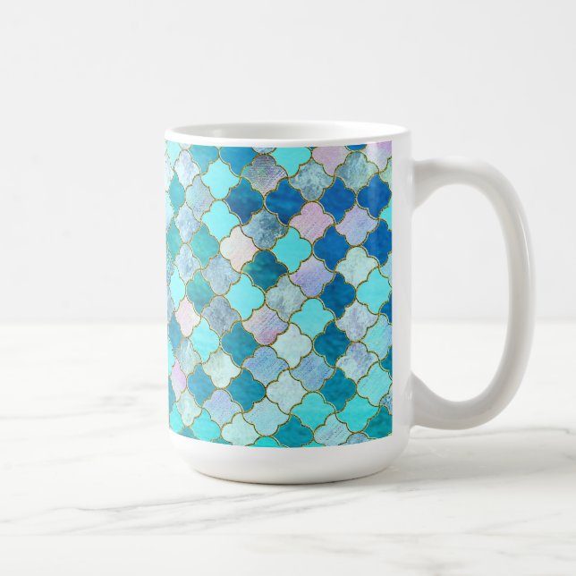 Aqua Teal Guld Oriental Moroccan Tile mönster Kaffemugg (Höger)
