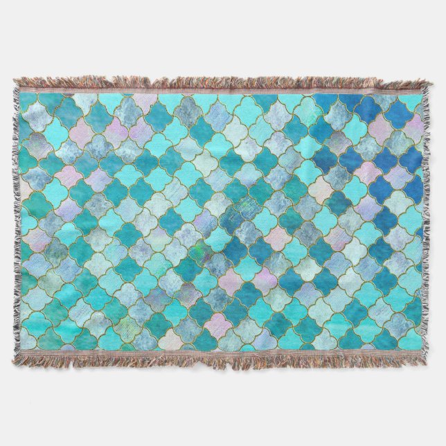 Aqua Teal Guld Oriental Moroccan Tile mönster Mysfilt (Framsidan)