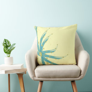 Aqua Teal Gult Chartreuse Modern Blommigt Pillow Kudde