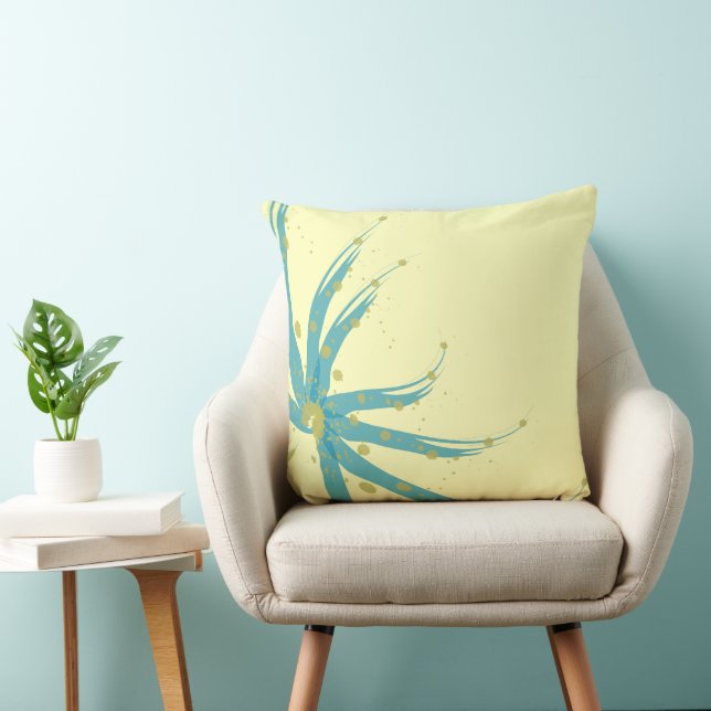 Aqua Teal Gult Chartreuse Modern Blommigt Pillow Kudde (Stol)