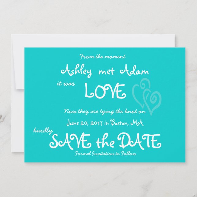 Aqua Teal Kärlek, Hearts Photo Save Date Card Spara Datumet (Framsida)