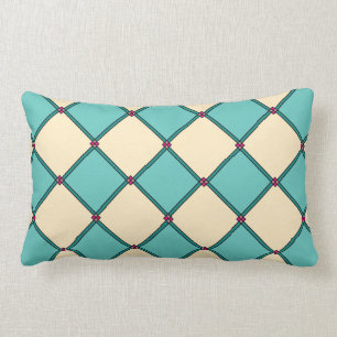 Aqua Teal Kräm Art Deco Stil Lumbalpårlägg Lumbarkudde