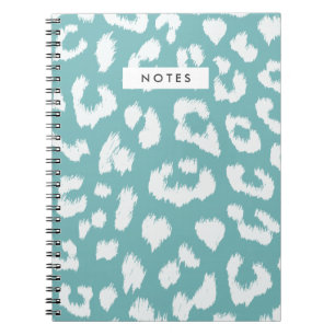 Aqua Teal Leopard Skriv ut anteckningsbok Med Spiral