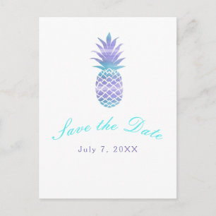 Aqua Teal Lila Ananas Tropisk Save the Date Meddelande Vykort