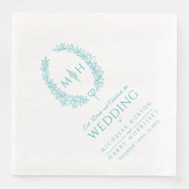 Aqua teal löv oval utandningsmonogram art bröllop pappersservett