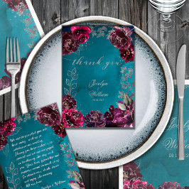 Aqua Teal Merlot Jewel Tone Bröllop Midarplåt Tack Kort