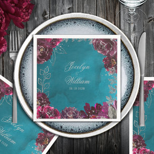 Aqua Teal Merlot Jewel Tone Bröllop Pappersservett