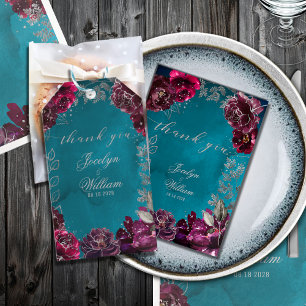 Aqua Teal Merlot Jewel Tone Bröllop Presentetikett