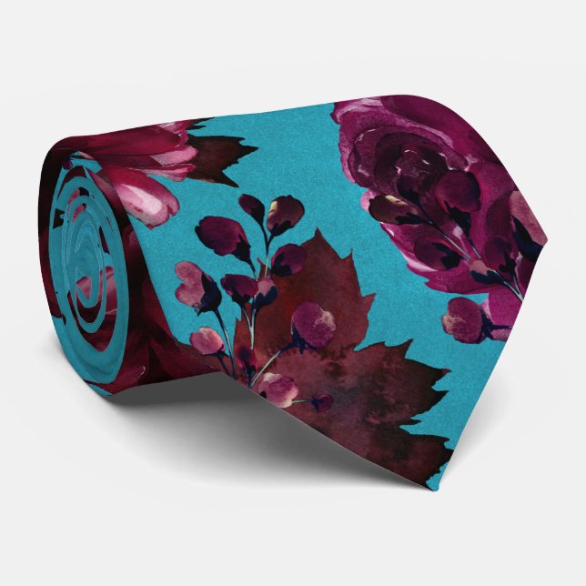 Aqua Teal Merlot Jewel Tone Bröllop Slips (Rullad)