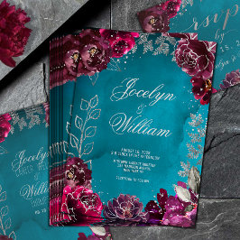 Aqua Teal Merlot Jewel Tone bröllopsinbjudan Inbjudningar
