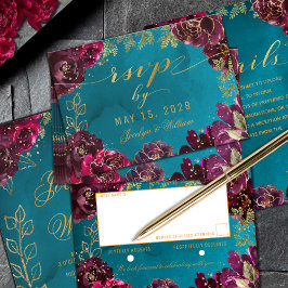 Aqua Teal Merlot Jewel Tone Guld Bröllop OSA