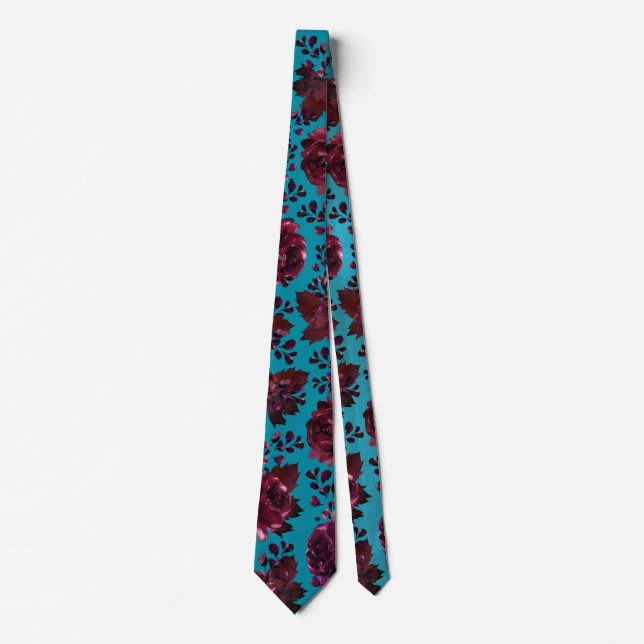 Aqua Teal Merlot Juvelton 2 Bröllop Slips (Framsida)