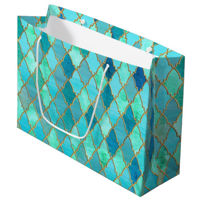 Aqua Teal Mint Guld Oriental Moroccan Tile mönster (Framsidan Vinklad)