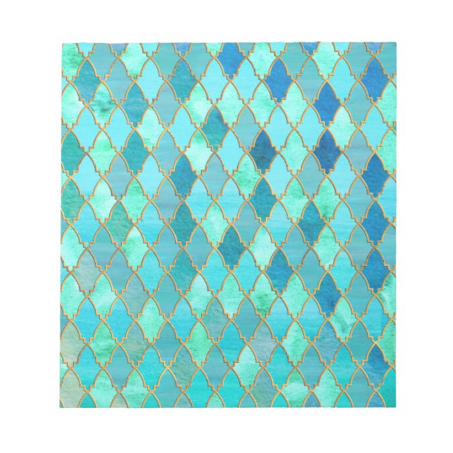 Aqua Teal Mint Guld Oriental Moroccan Tile mönster Anteckningsblock (Framsida)