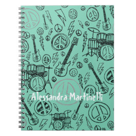 Aqua Teal Musik Doodles Gitarrer & Trummor Anpassn Anteckningsbok