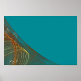 Aqua Teal n Brown Fractal Gräns Canvas eller Poste Poster