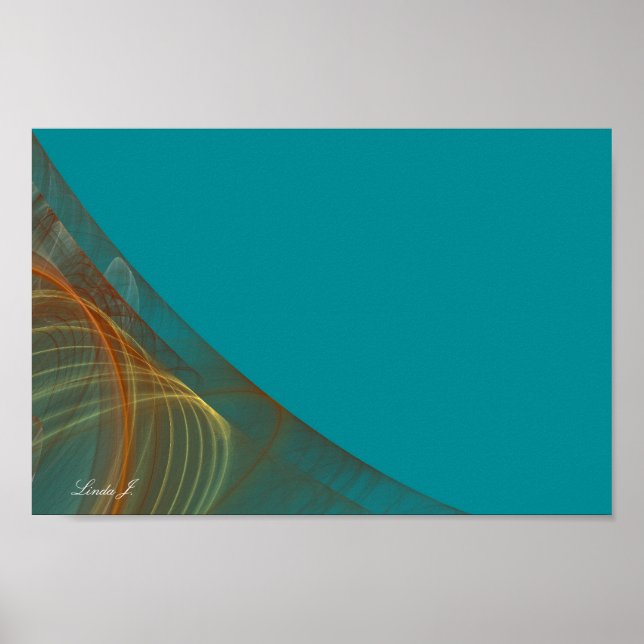 Aqua Teal n Brown Fractal Gräns Canvas eller Poste Poster (Framsidan)