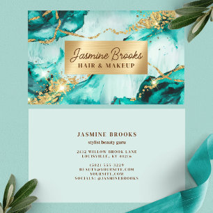 Aqua Teal Och Guld Modern Glitter Visitkort