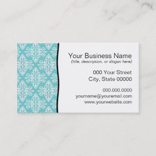 Aqua Teal och Vit Damask Visitkort