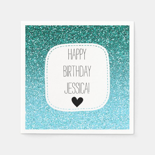 Aqua Teal Ombre Faux Glitter Pappersservett (Framsidan)