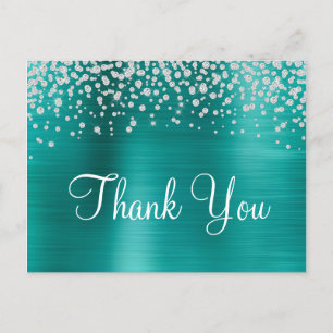 Aqua Teal Ombre Folie Diamantkonfetti Tack Vykort