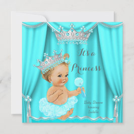 Aqua Teal Princess Baby Shower Silver Blonde Inbjudningar